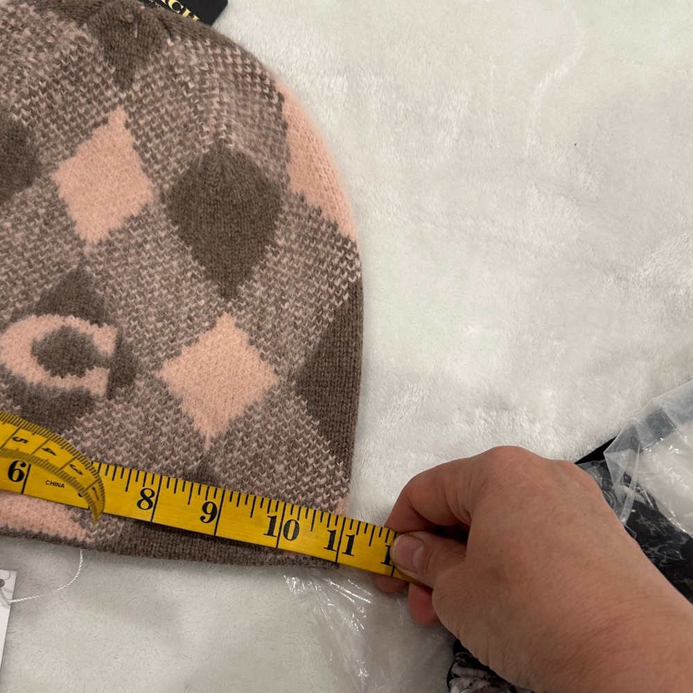 Coach Plaid Beanie in Pink and Brown - Picture 7 of 10